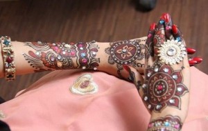 Stylish stone studded bridal mehndi design