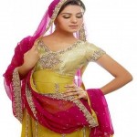 Shocking Pink and Yellow Bridal Mehndi Dress