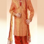 Orange and Red Sherwani for men