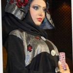 Abaya Designs with pretty silver and red flowers