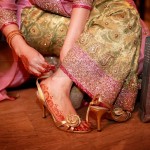 Golden bridal shoes