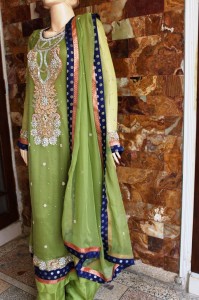 Green embroidered dress