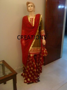 Red and green bridal sharara