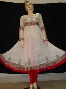 Red and white fancy frock design