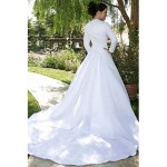 arabic white satin long sleeve bridal gown