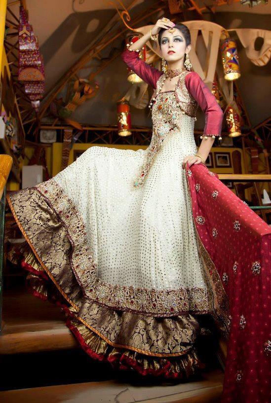 White and red pakistani wedding dress sale