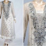 Silver and white stone work pakistani dresses