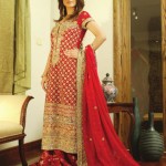 pakistani bridal long shirts in red color