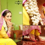 Pink and yellow bridal mehndi dresses 2013