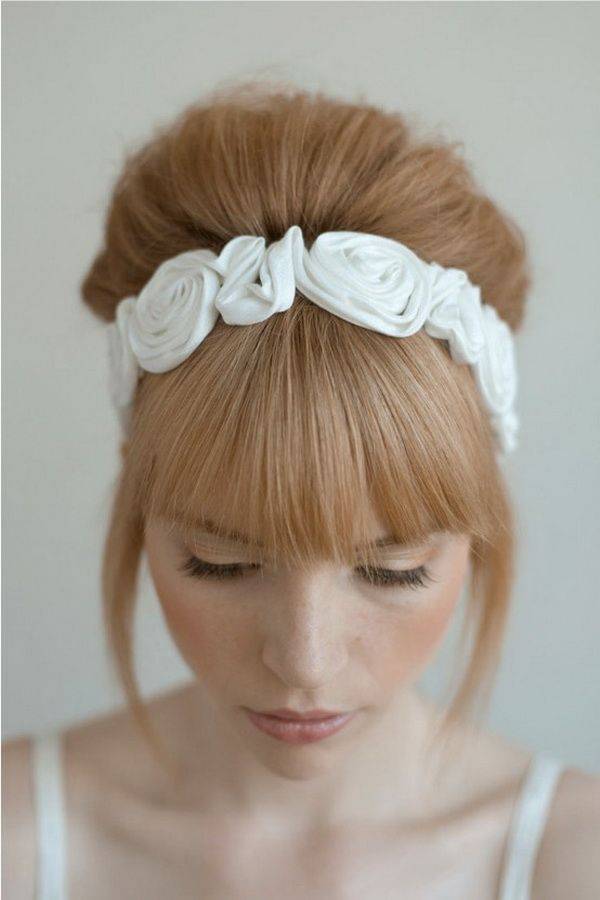 Back Chignon, graduated bangs and head piece