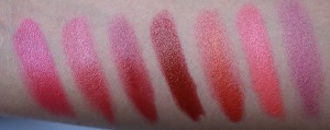 Red to pink Lipstick swatches by MAC