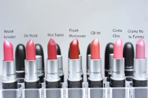 Red to pink Mac lipstick swatches