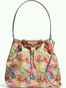 Coach  Signature Stripe Floral Print Drawstring Shoulder Bag for women